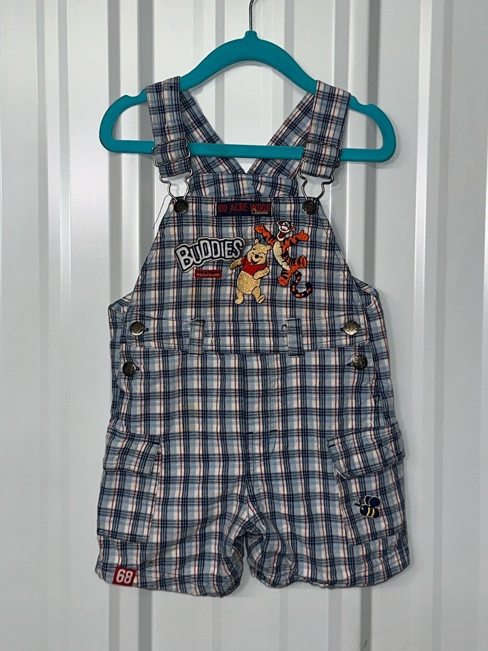 Vintage Disney Winnie the Pooh Plaid Bib Shortalls Infant Boys Classic Overalls